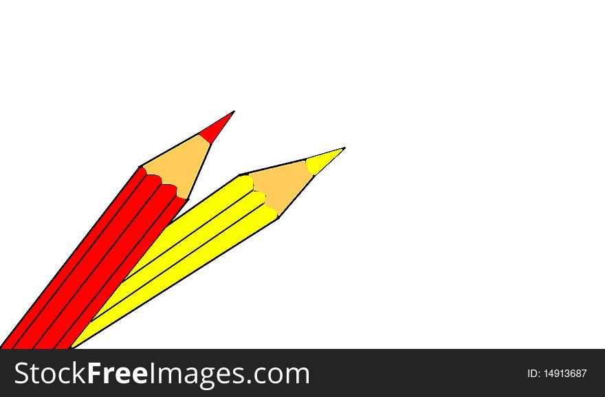 The red and yellow pencils on white background