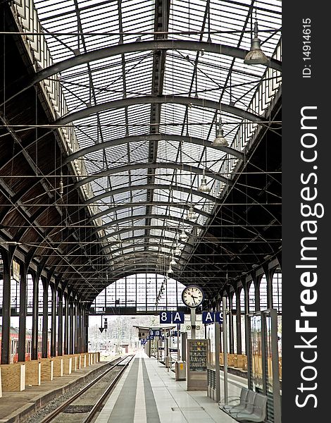 Classicistic iron train station from inside in light
