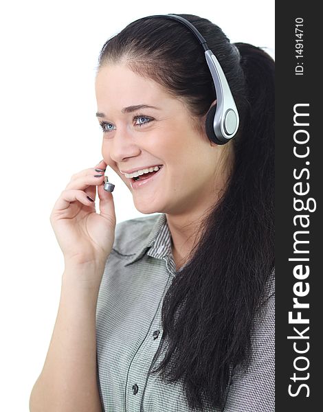 Business woman with headset isolated