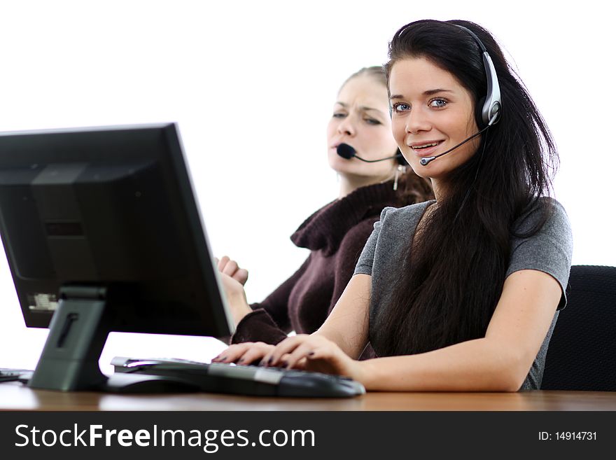 Couple Business women with headset