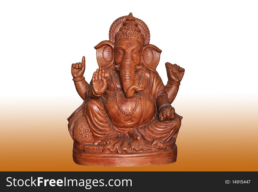 Ganesh statue made out of wood.