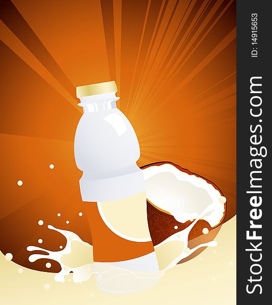 Coconut juice bottle, illustration, AI file included