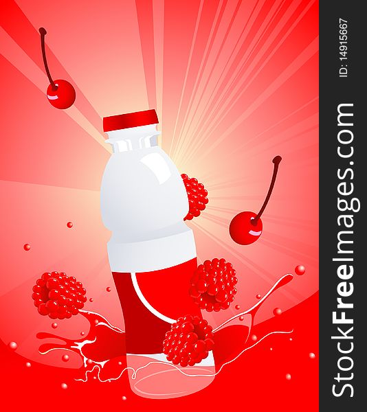 Forest berry juice bottle, illustration, AI file included