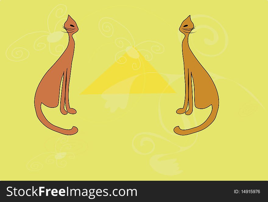 Two Cats Opposite Each Other On Background Of The