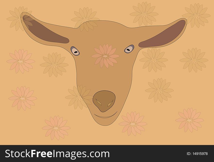 Head of the  nanny goat on floral background