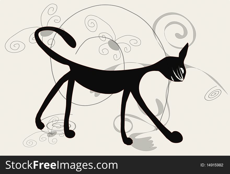 Black cat on white background. Vector, illustration.