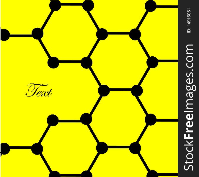 Black atoms on yellow background. Black atoms on yellow background