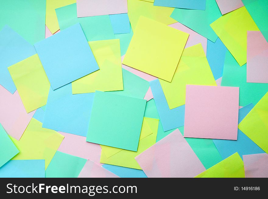 Background of bright paper pieces for notes. Background of bright paper pieces for notes