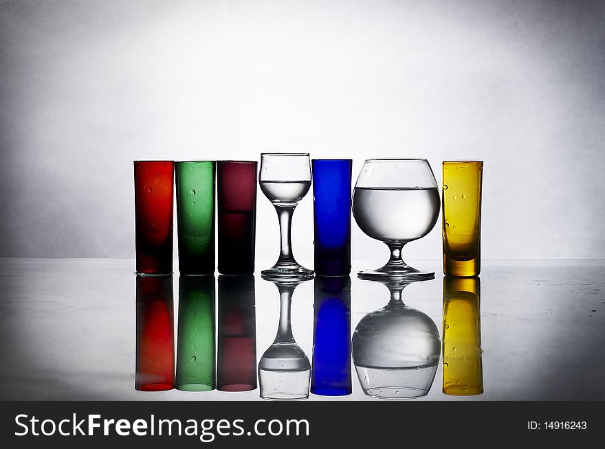 Colorful glasses red green yellow transparent