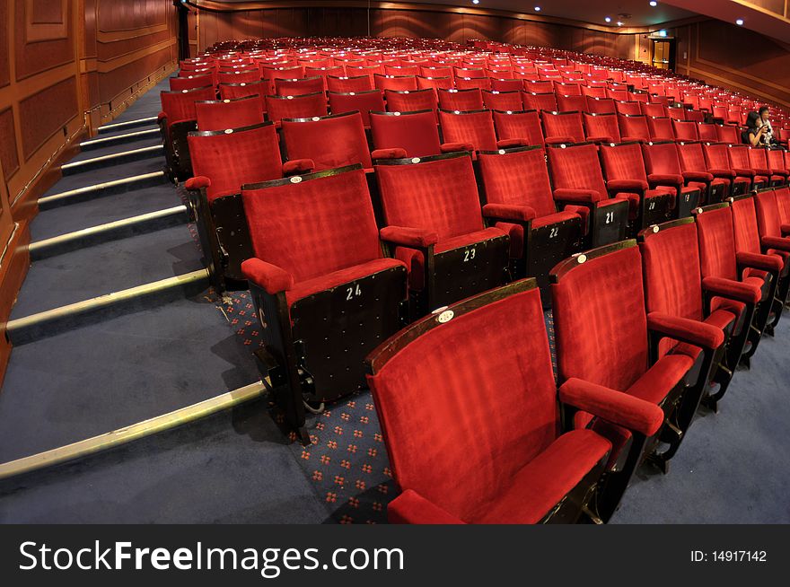 Red theater seat in the halls