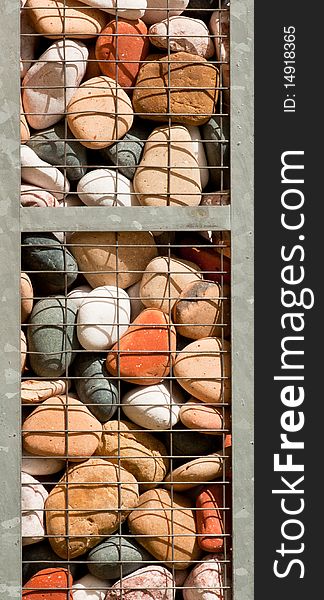 A Vertical Caged Colorful Stones Decoration