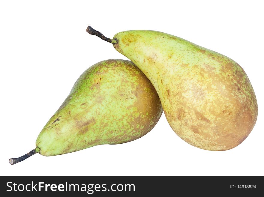 Two pears on white background