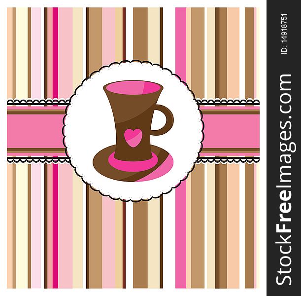 Card with cup on striped background
