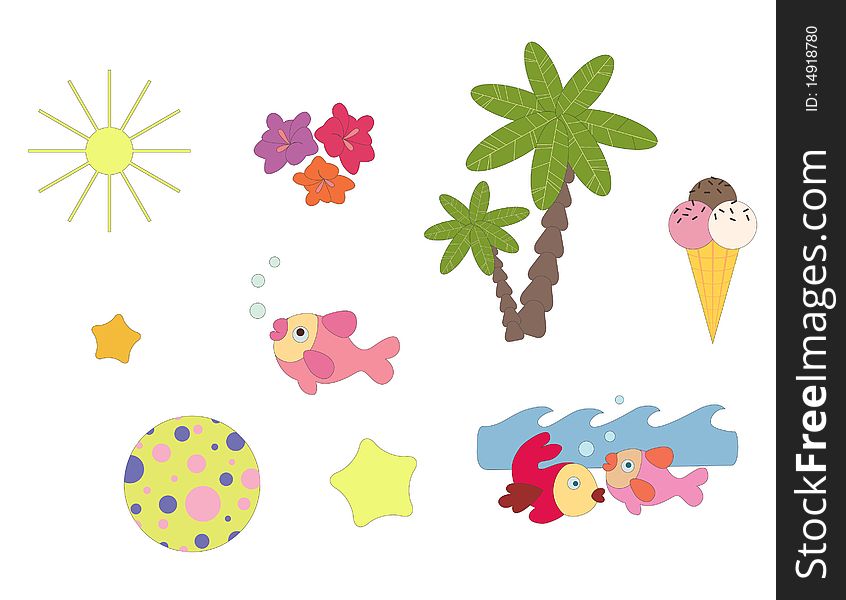 Summer elements - label of sticker pattern