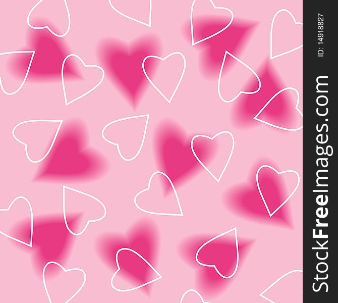 Seamless pink background with hearts