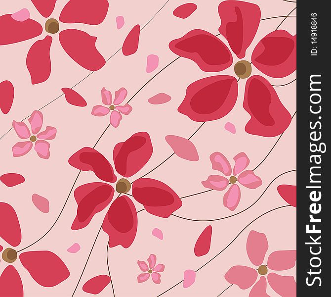 Floral pink background. Hand-drawing illustration