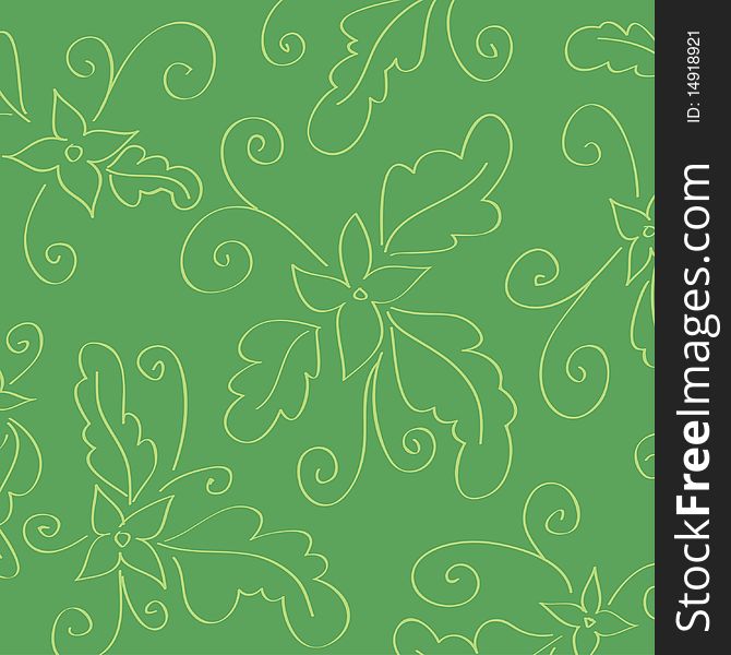 Vintage floral wallpaper on green background