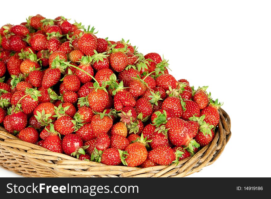 Close up of Strawberries in Basket isolated on White