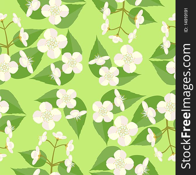 Pattern with a sprig of jasmine green ground. Pattern with a sprig of jasmine green ground