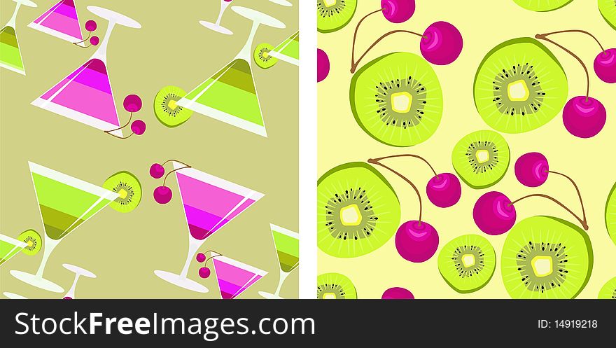 Background with the image of cocktail cherries and kiwi. Background with the image of cocktail cherries and kiwi
