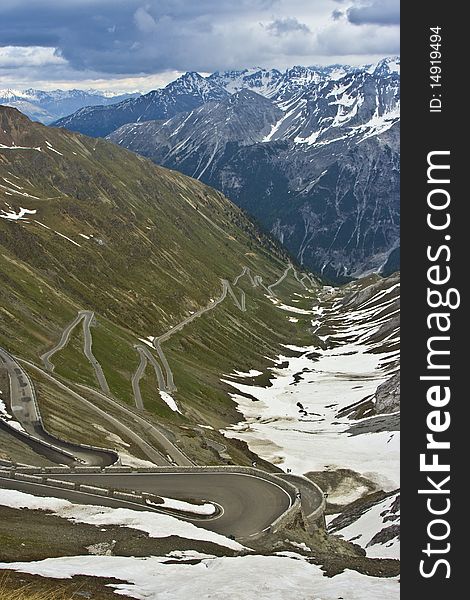 Mountain stelvio italy landscape, tortuous street