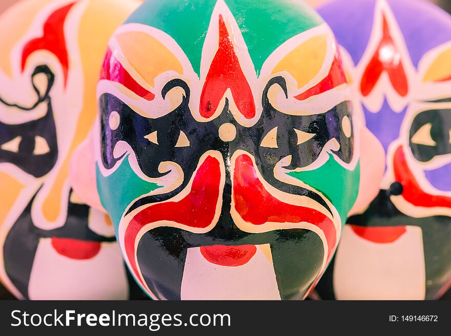 Beijing opera mask toy display macro view