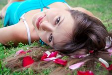 Lying Girl And Petals Of Rose Royalty Free Stock Image Lying Girl And Petals Of Rose Royalty Free Stock Image