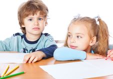 Girl And Boy Are Painting Royalty Free Stock Photos
