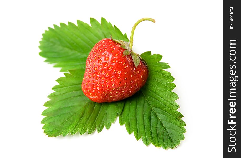 Fresh strawberry with the leaf isolated on white