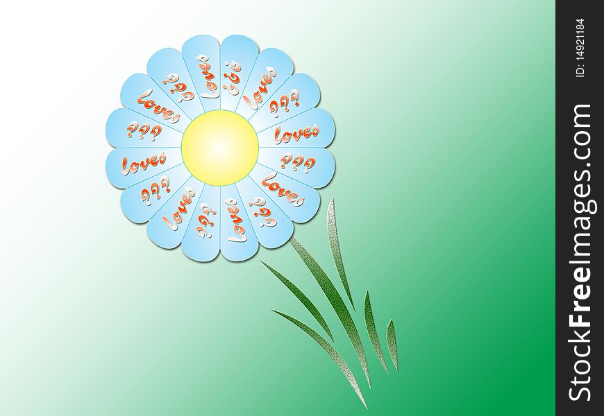 Daisy with the words Love on the blue petals