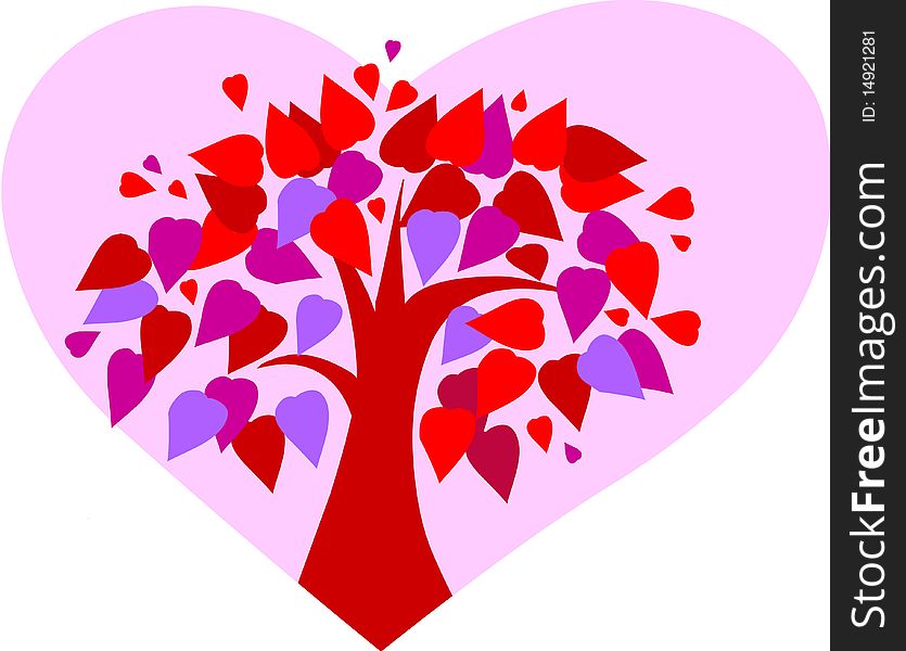 Love Tree On Pink Heart Background