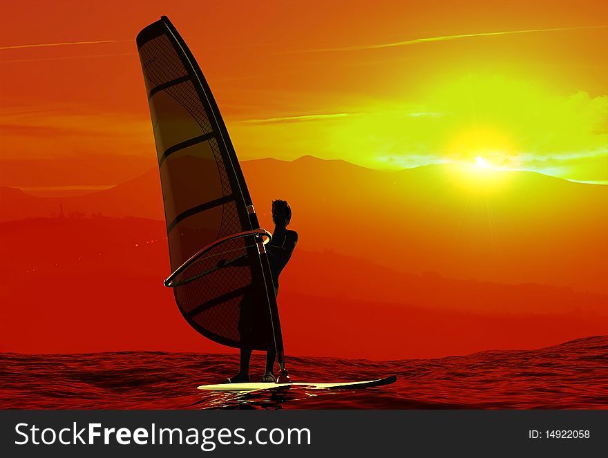 Silhouette of surfer at sunset. Silhouette of surfer at sunset