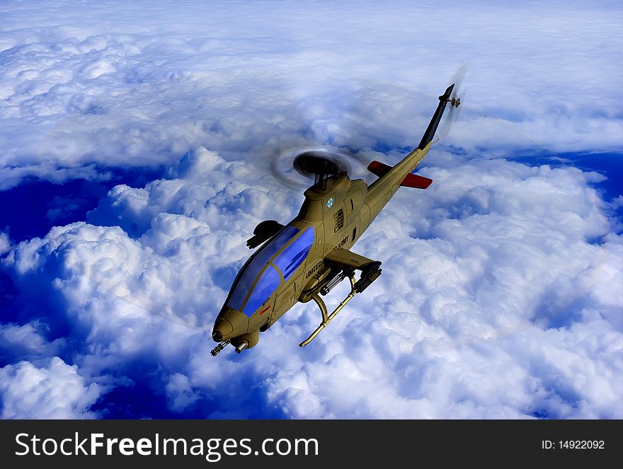 Military helicopter on a background sky. Military helicopter on a background sky