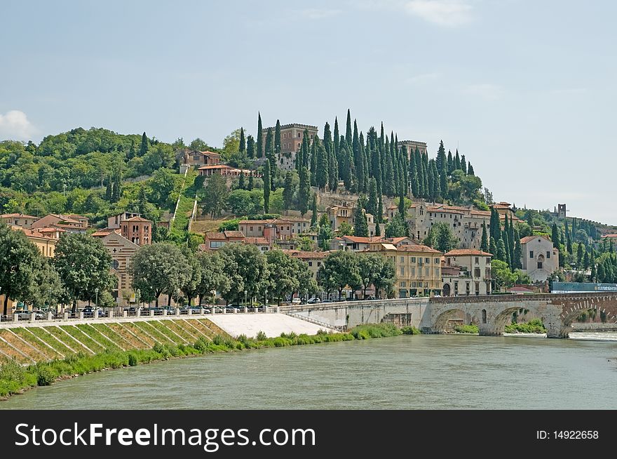 The landscape by the river in the city of verona in italy. The landscape by the river in the city of verona in italy