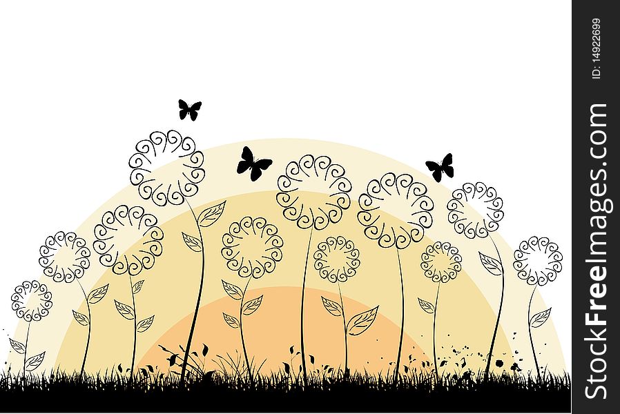 Flowers with butterflies illustration vector