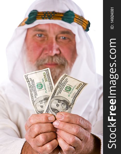 Senior Arab  Man Offering Money