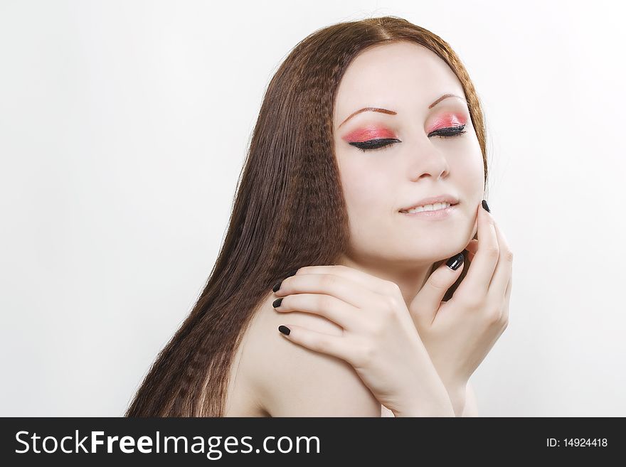 Woman With Black Nail Polish And Dark Make-up