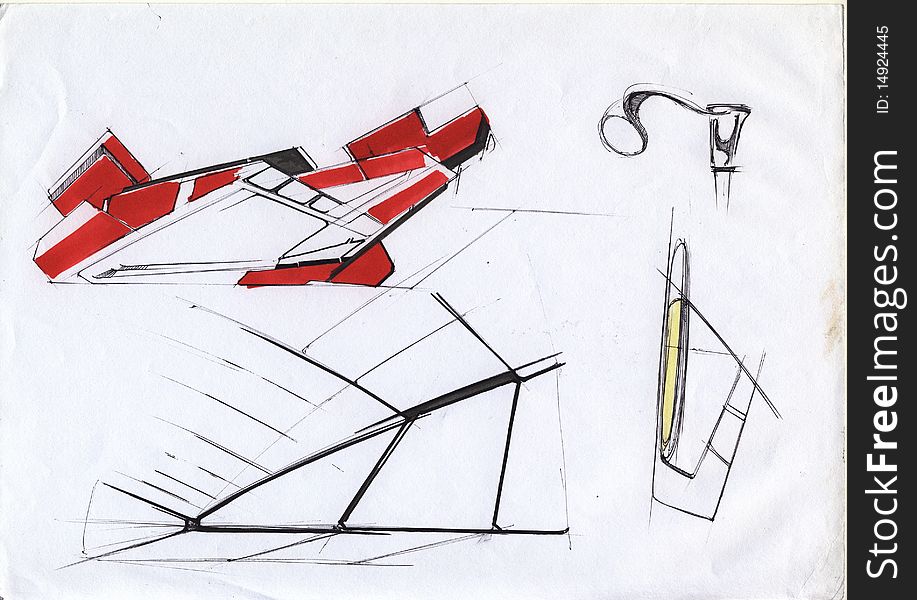 Hand drawn sketch of abstract elements in architecture