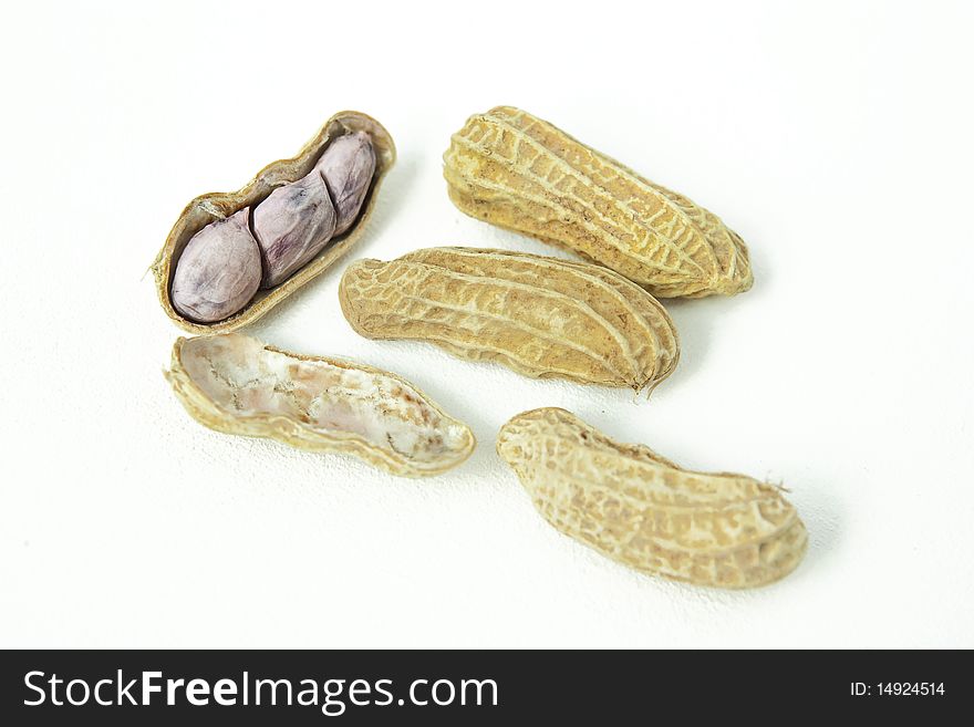 Boiled peanuts on white background