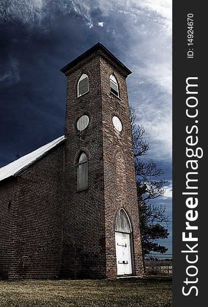 The front face of an abandoned church. The front face of an abandoned church.