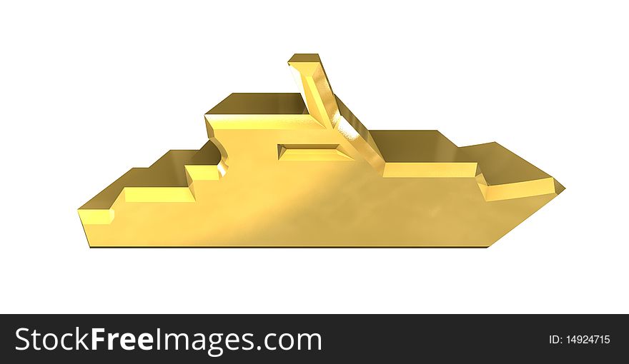 Yacht Icon on a White Background - 3d gold