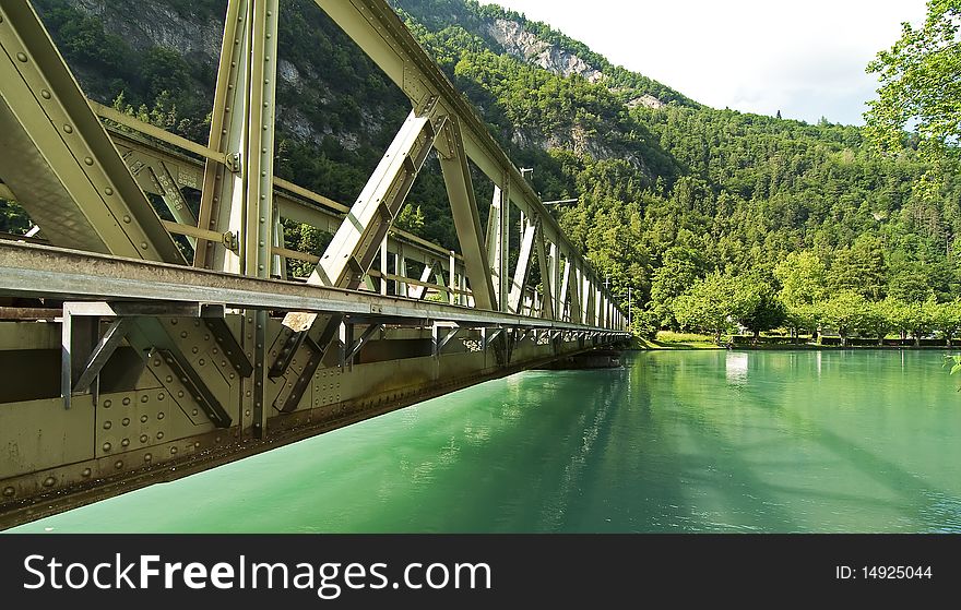 A Steel bridge in Interlaken, Switzerland. A Steel bridge in Interlaken, Switzerland