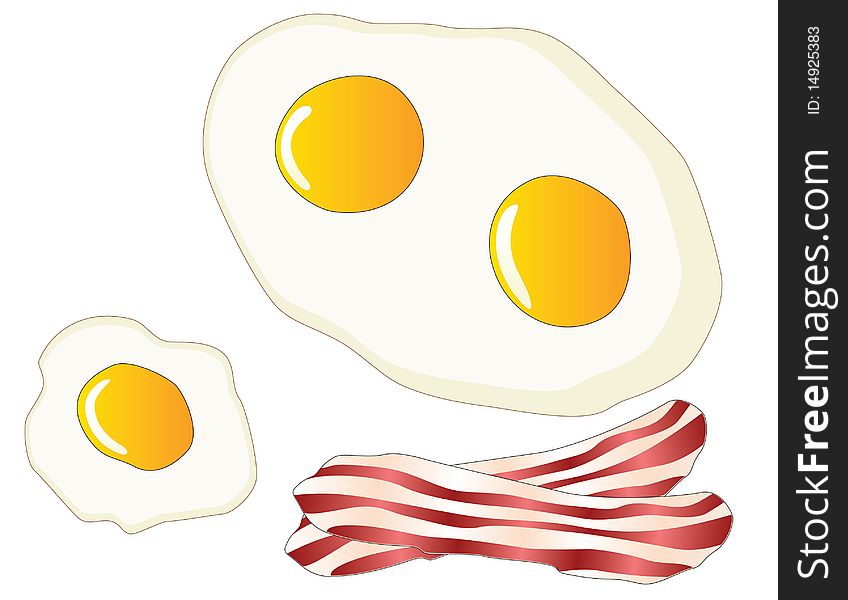Bacon and fried eggs on a white background