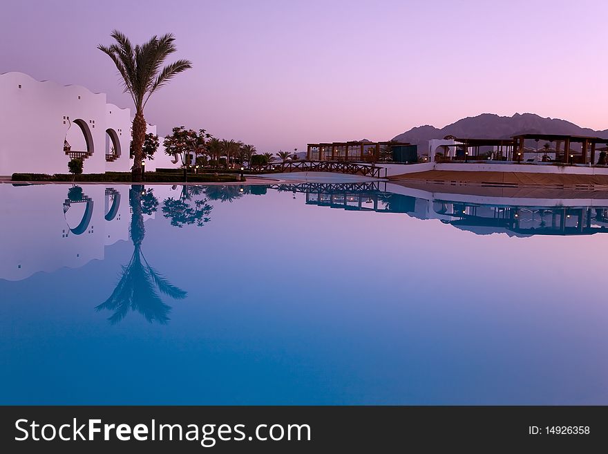 Sunset Reflection In Swimming Pool