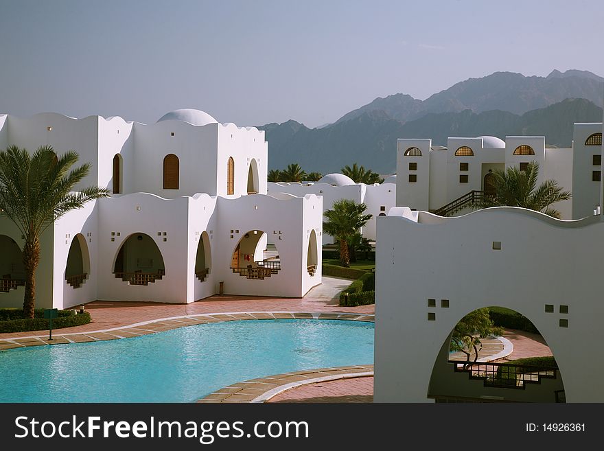 Egyptian hotel sunrise view. Dahab. Egyptian hotel sunrise view. Dahab.