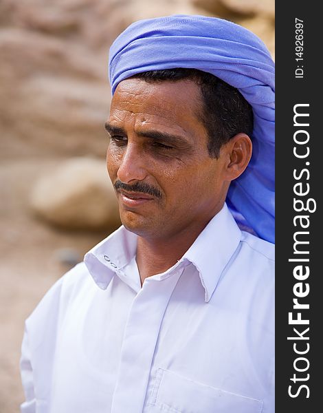 Portrait of Egyptian bedouin in ethnic wear