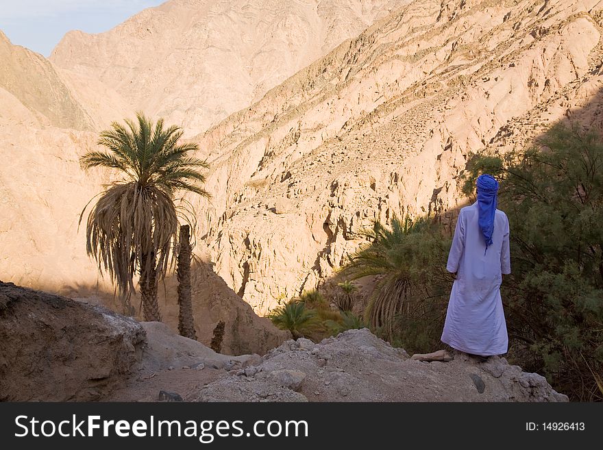 Portrait of Egyptian bedouin in ethnic wear