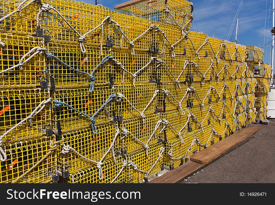 Commercial Lobster Cages On A Pier In New England