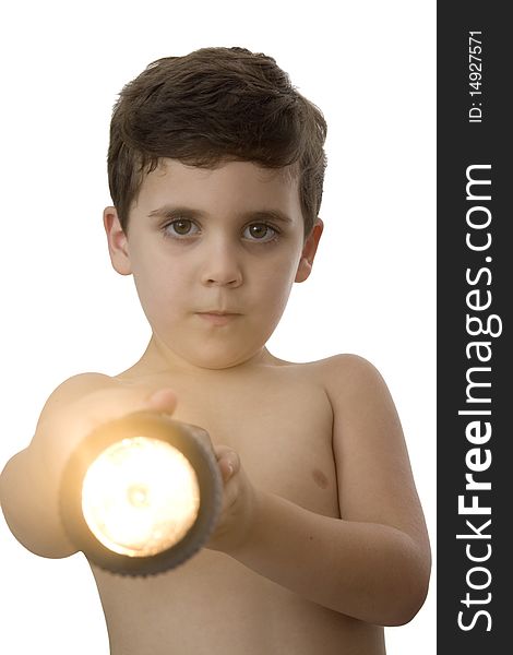 Boy with lantern in studio