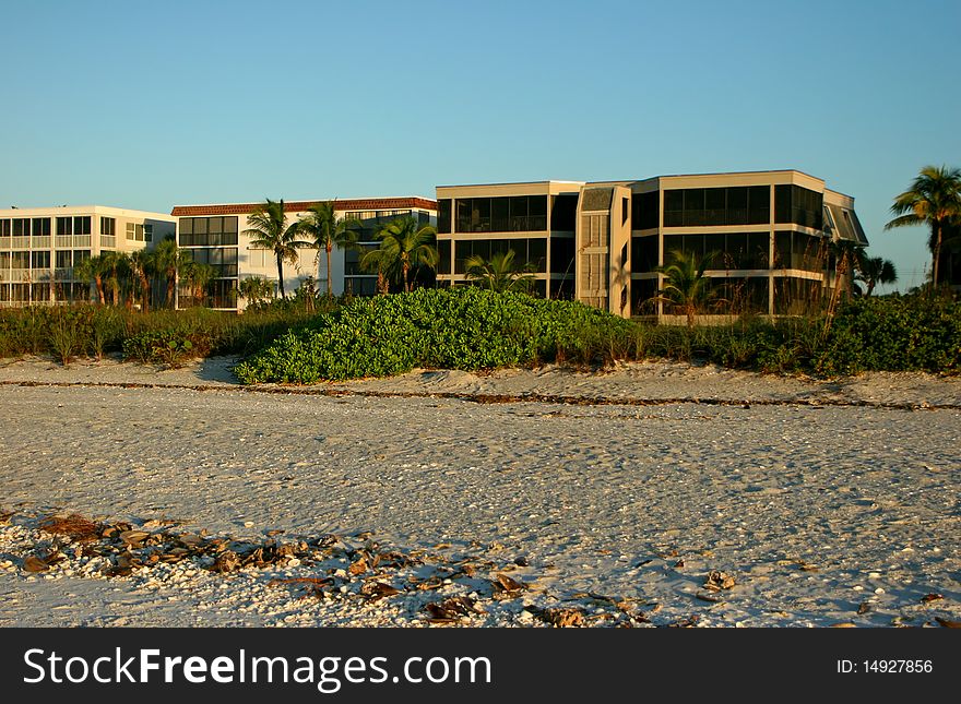 Oceanfront beach condominium at sunrise Sanibel Florida